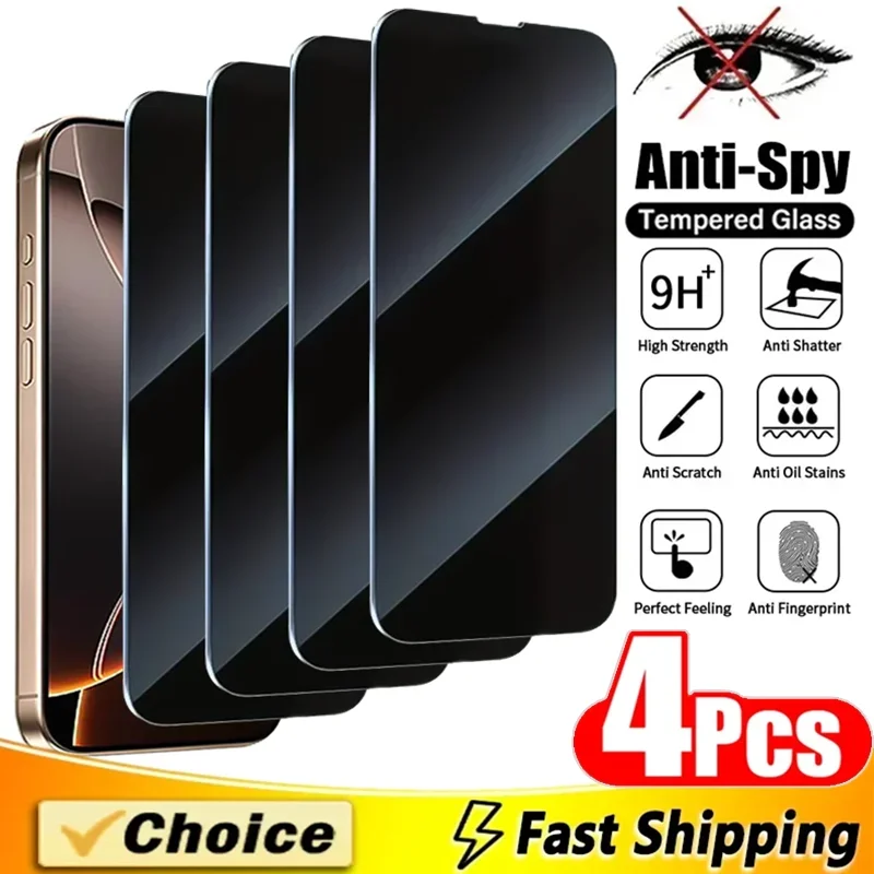 4pcs Tam Kapak Gizlilik Ekran Koruyucu İPhone 15 13 12 11 14 16 Pro MAX Mini Casus Anti Cam İPhone XS MAX XR X 8 Plus